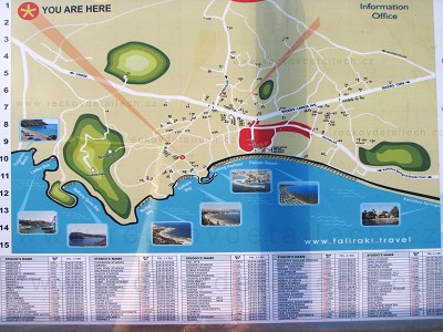 Mapa střediska Faliraki na ostrově Rhodos