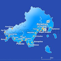 Mapa ostrova Skiathos s nákresy