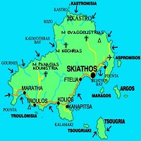 Mapa ostrova Skiathos s vyznačením zajímavostí