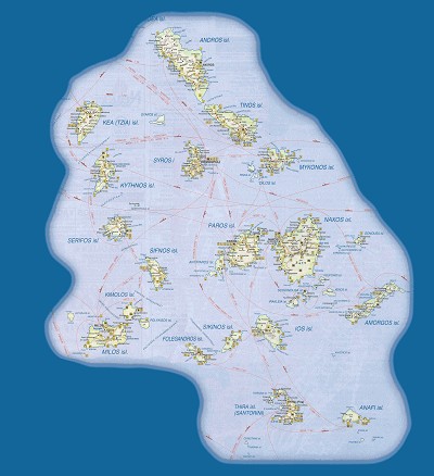 Mapa Kyklad s vyznačením ostrova Naxos