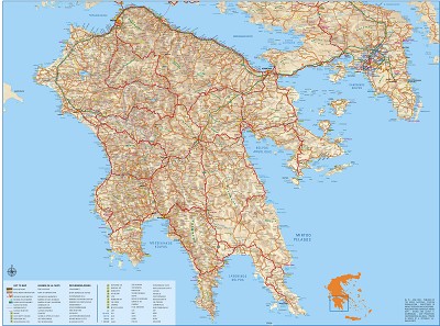 Podrobná silniční mapa Pelopones