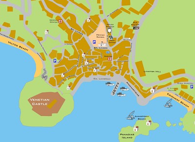 Mapa Pargy s ulicemi a různými zajímavostmi