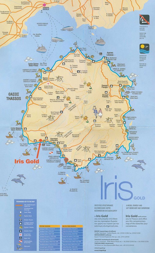 Mapa ostrova Thassos | Thassos | Oblasti | Řecko v detailech