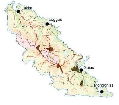 Mapa ostrova Paxos