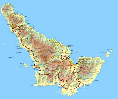 Geografická mapa ostrova Skopelos a základní silniční síť
