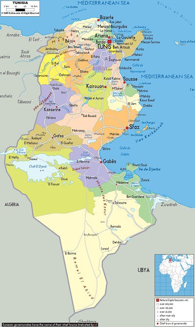Politická mapa Tuniska