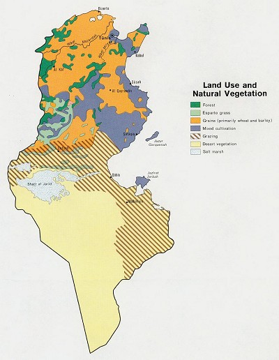 Mapa přírody v Tunisku